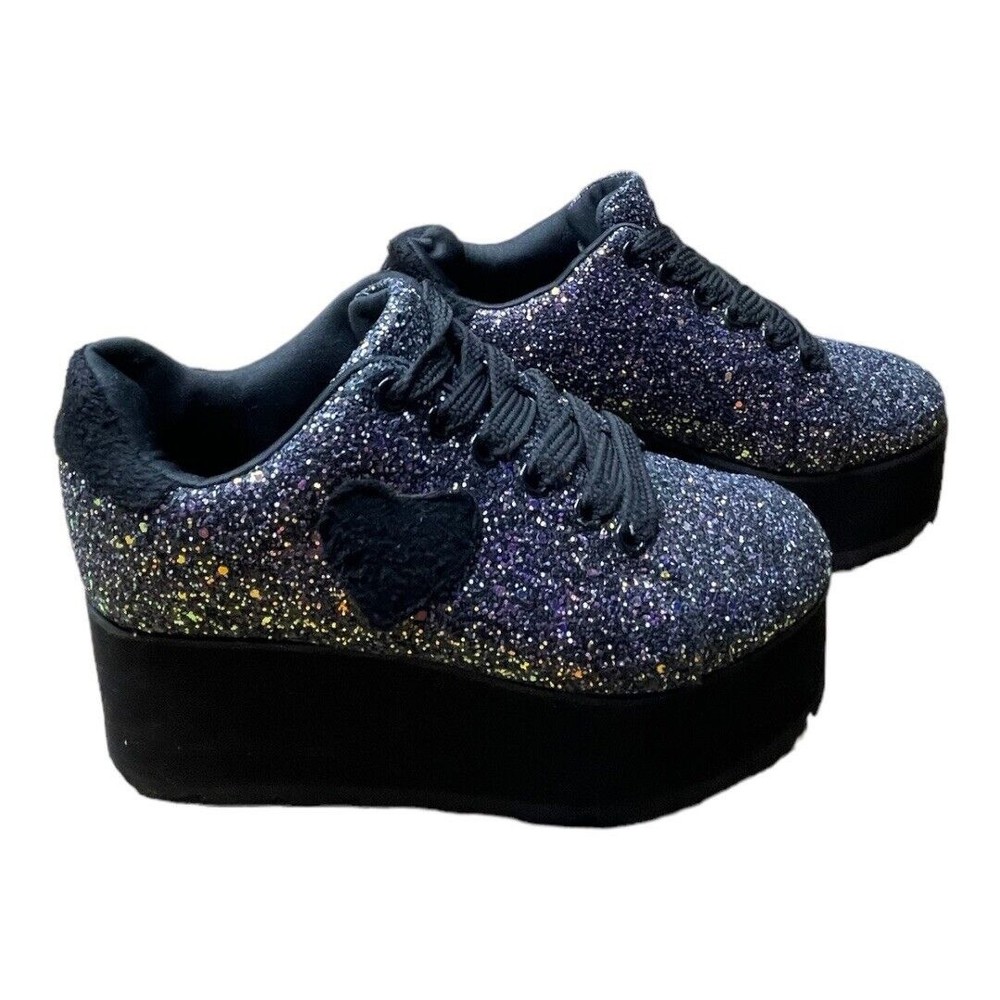 N.Y.L.A. Black Glitter Platform Sneakers - Picture 4 of 9